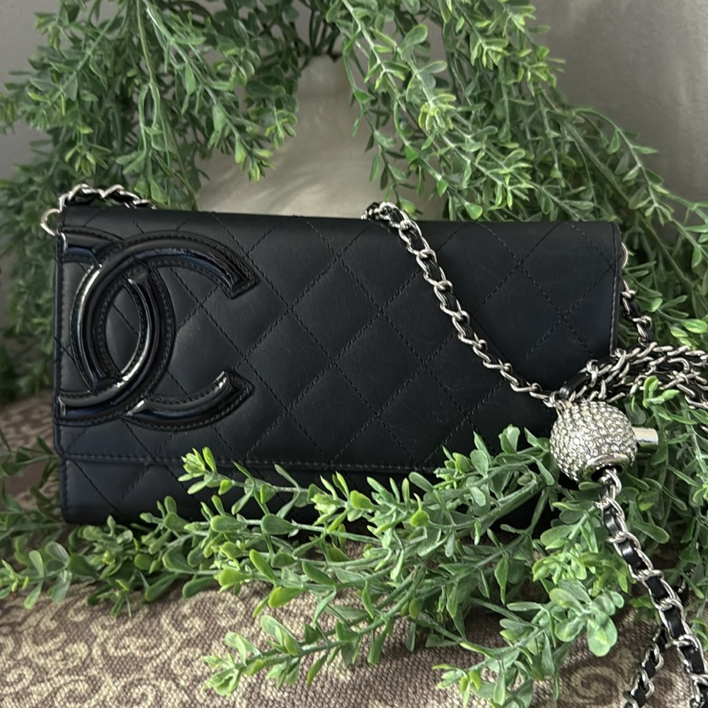 CHANEL Interlocking CC Cambon Calf Leather Enamel Black/Pink Wallet/Clutch/WOC - Picture 11 of 17